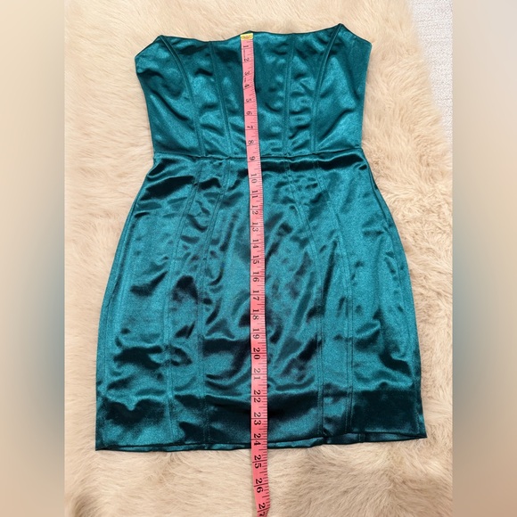 Revolve Superdown Zoe Strapless Satin Corset Mini Dress Teal Green Size Small - Picture 7 of 8